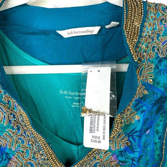Soft Surroundings NWT Meridian Blue Embellished Bronte Kaftan Tunic & Tank Top - Picture 9 of 10